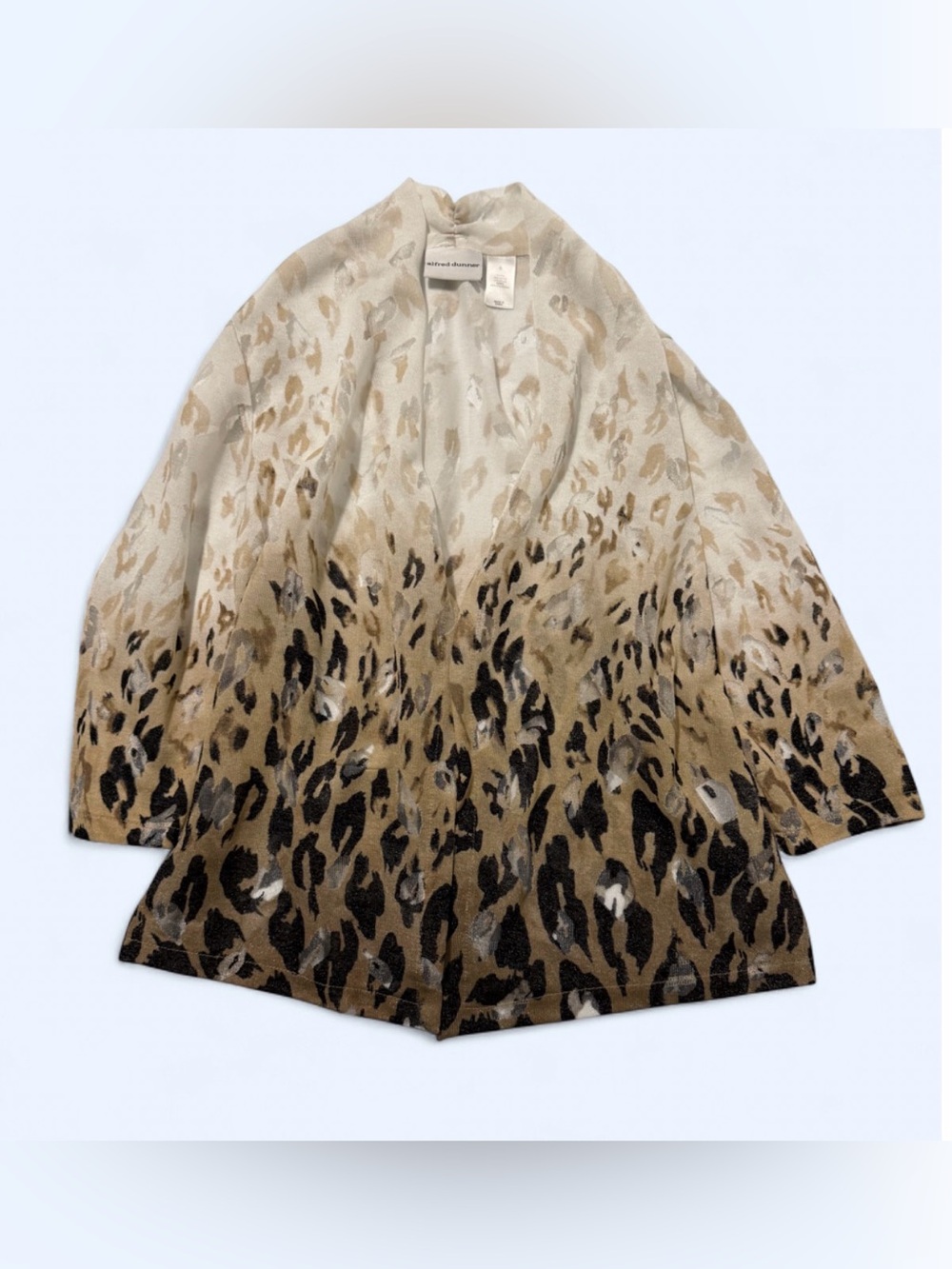 Alfred Dunner Ombre Leopard Print Open Cardigan - Beige & Black small